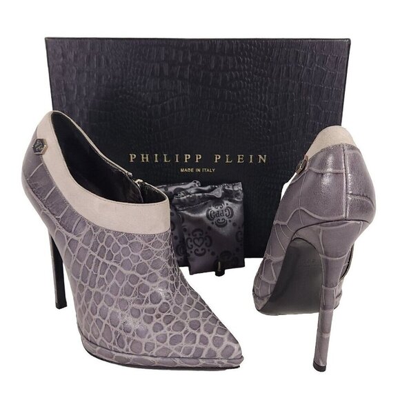 Philipp Plein GoldJunge Reptilia Croc Bootie Heel 36.5 6 Leather New Shoes FW14 - Picture 1 of 12
